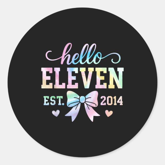 Pegatina Redonda Hello Eleven Est 2014 Coquette Bow 11th Birthday G (Anverso)