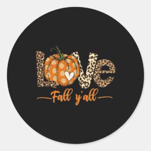 Pegatina Redonda Hello Fall Pumpkin Love Fall Y'All LeoparPeace L