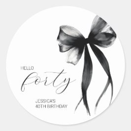 Pegatina Redonda Hello Forty Elegant Script Bow 40th Birthday Party