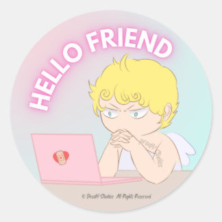 Pegatina Redonda hello friend sticker