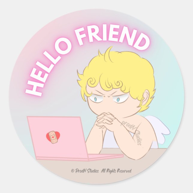 Pegatina Redonda hello friend sticker (Anverso)
