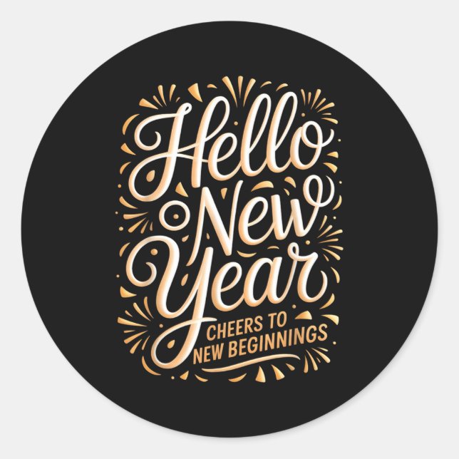 Pegatina Redonda Hello New Year Cheers To New Beginnings Celebratio (Anverso)