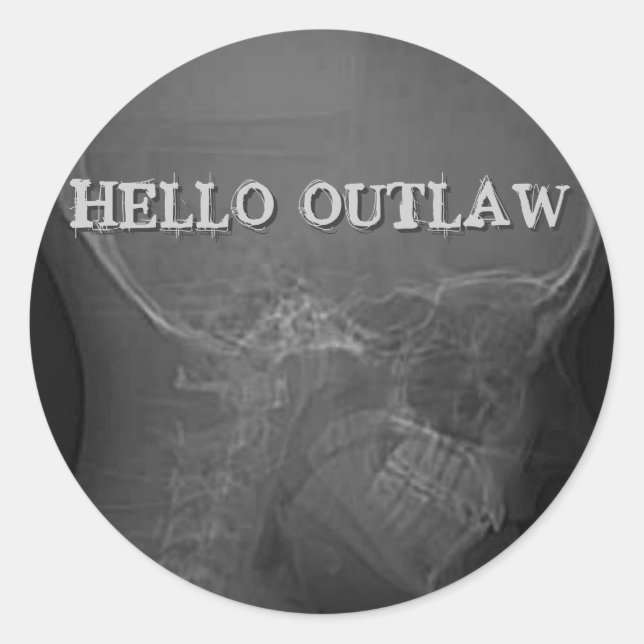 Pegatina Redonda Hello Outlaw (Anverso)