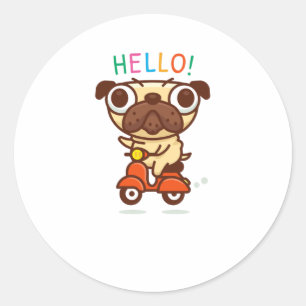 Pegatina Redonda Hello Pug