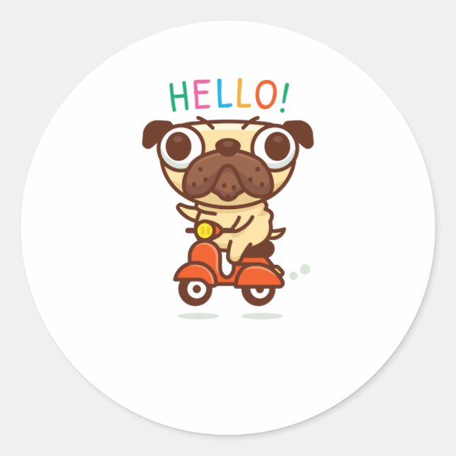 Pegatina Redonda Hello Pug (Anverso)