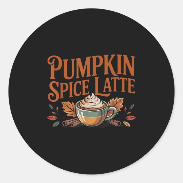 Pegatina Redonda Hello Pumpkin Latte Sce Coffee Love Fall Season  (Anverso)