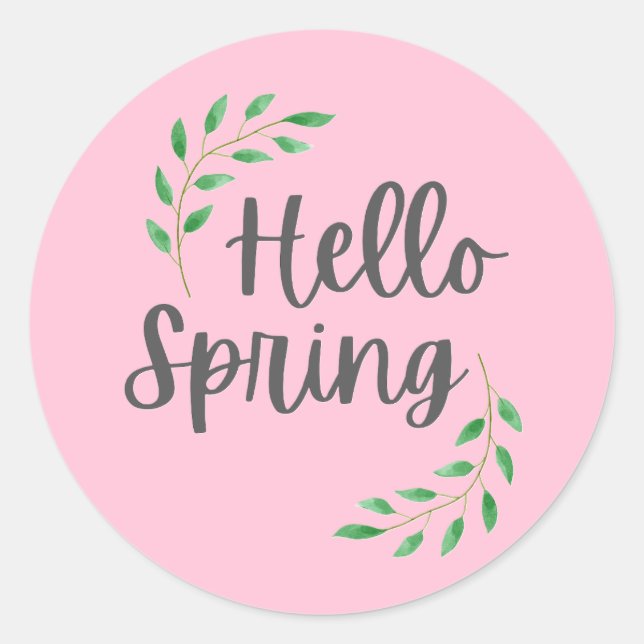 Pegatina Redonda Hello Spring Pink Pastel  Springtime  (Anverso)