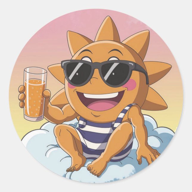 Pegatina Redonda Hello summer holiday (Anverso)