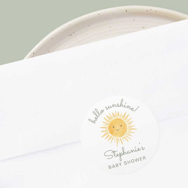 Pegatina Redonda Hello Sunshine Baby Shower  (Subido por el creador)