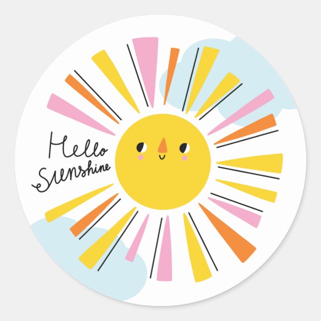 Pegatina Redonda Hello Sunshine Chica Baby Shower (Anverso)
