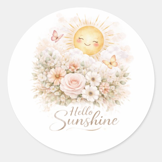 Pegatina Redonda Hello Sunshiny – Cute Positive Sunshine Quote  (Anverso)