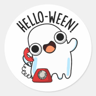Pegatina Redonda Hello-ween Funny Ghost Pun