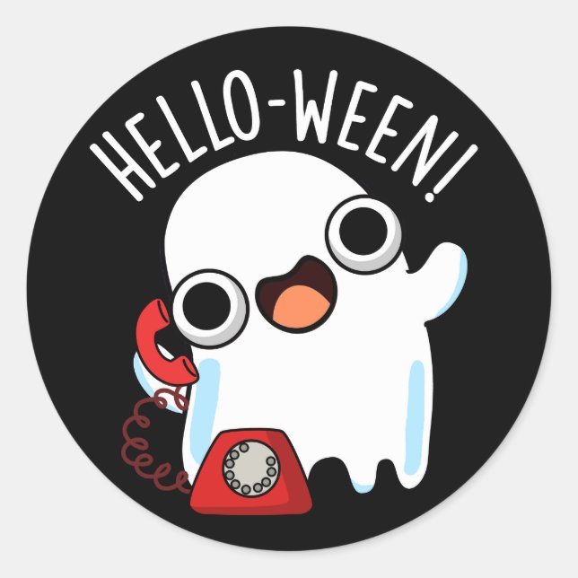 Pegatina Redonda Hello-ween Funny Ghost Pun Dark BG (Anverso)
