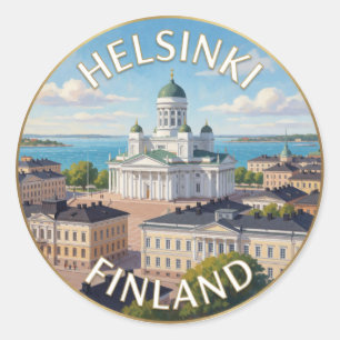 Pegatina Redonda Helsinki Finlandia Plaza del Senado Punto de Refer