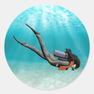 Pegatina Redonda Hembra S.C.U.B.A. Diver