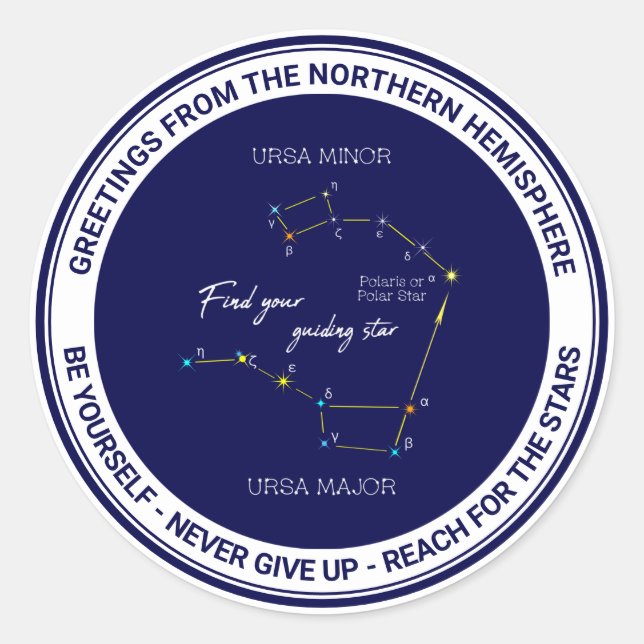 Pegatina Redonda Hemisferio Norte Encuentra Estrella Polar (Anverso)