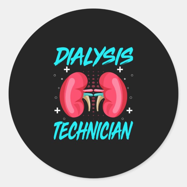Pegatina Redonda Hemodiálisis Nefrología Técnico - Diálisis Tech (Anverso)