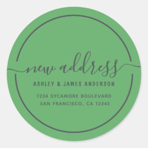 Pegatina Redonda Hemos cambiado el vibrante Green New Address Class