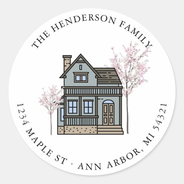 Pegatina Redonda Hemos movido el cambio de dirección de la Invitaci (Anverso)