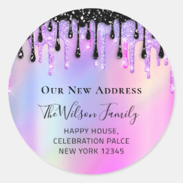 Pegatina Redonda Hemos movido la dirección de cambio RSVP Rosado Ne