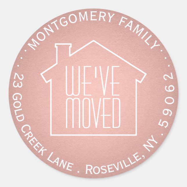 Pegatina Redonda Hemos movido la dirección de devolución de Relieve