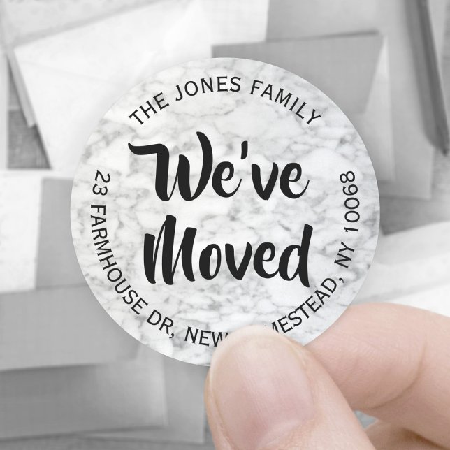 Pegatina Redonda Hemos movido la dirección de retorno de mármol gri (Subido por el creador)