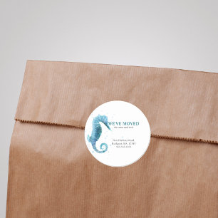 Pegatina Redonda Hemos movido la Invitación de mudanza de caballos 