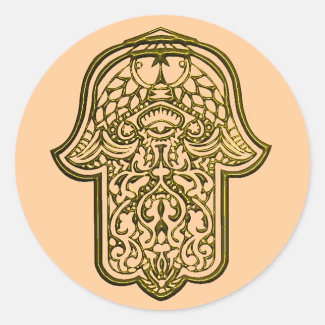 Pegatina Redonda Henna Hand de Hamsa (Golden) (Anverso)