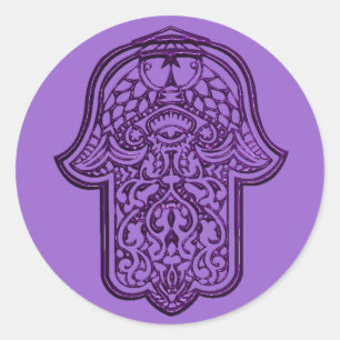 Pegatina Redonda Henna Hand de Hamsa (Púrpura)