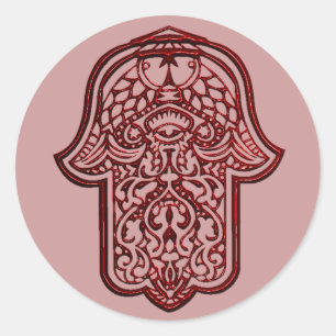 Pegatina Redonda Henna Hand de Hamsa (Rojo)