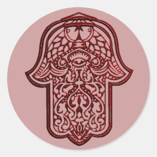 Pegatina Redonda Henna Hand de Hamsa (Rojo)