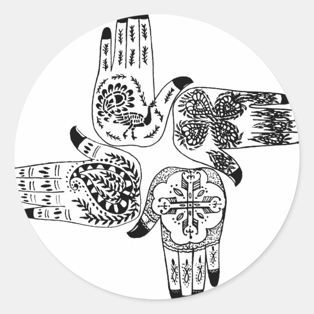 Pegatina Redonda Henna Mehndi entrega a Boda pintado diseños indios (Anverso)