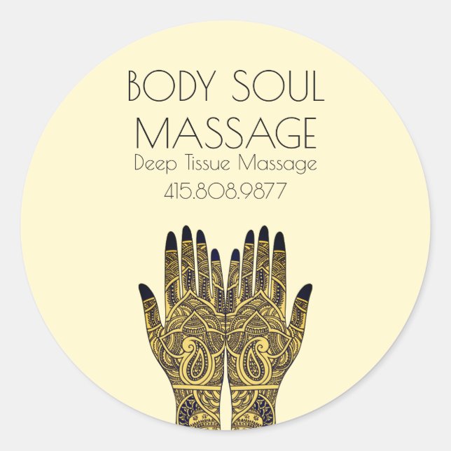 Pegatina Redonda Henna Mehndi Mands Tattoo Massage Promocional (Anverso)