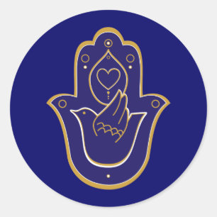 Pegatina Redonda Henna Peace & Love Hamsa Blue
