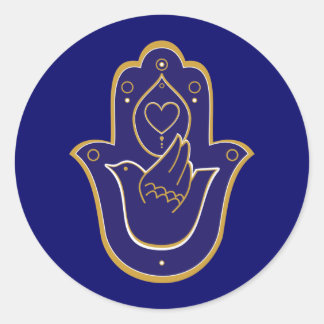 Pegatina Redonda Henna Peace & Love Hamsa Blue
