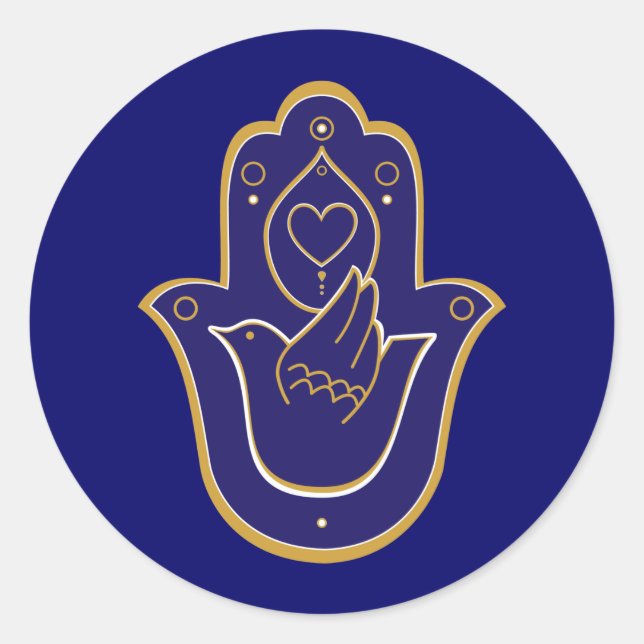Pegatina Redonda Henna Peace & Love Hamsa Blue (Anverso)
