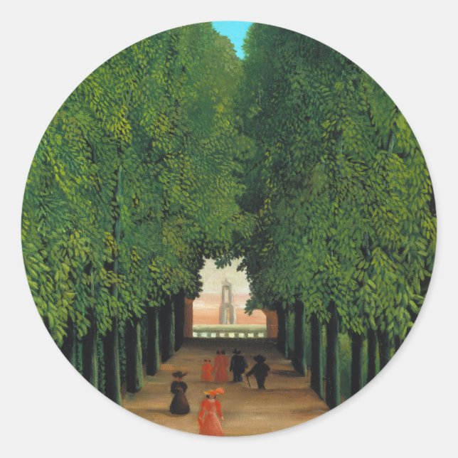 Pegatina Redonda Henri Rousseau, Avenida en el Parque de Saint Clou (Anverso)