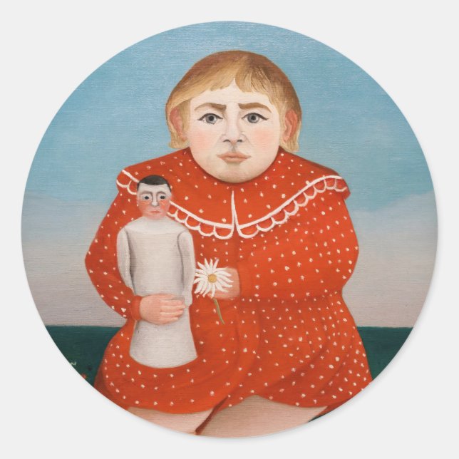 Pegatina Redonda Henri Rousseau - Niño con muñeca (Anverso)