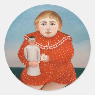 Pegatina Redonda Henri Rousseau - Niño con muñeca