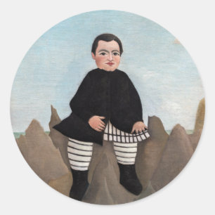 Pegatina Redonda Henri Rousseau - Niño en las rocas