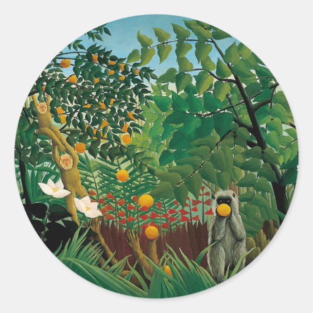 Pegatina Redonda Henri Rousseau Pegatinas de paisajes exóticos (Anverso)