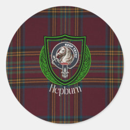Pegatina Redonda Hepburn Scottish Clan Tartan & Crest