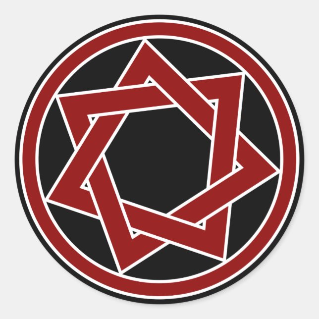 Pegatina Redonda Heptagram rojo en negro (Anverso)