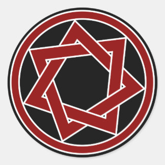 Pegatina Redonda Heptagram rojo en negro