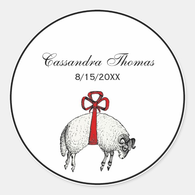 Pegatina Redonda Heraldic Bang Fleece Ram Sheep Escudo Emblem (Anverso)