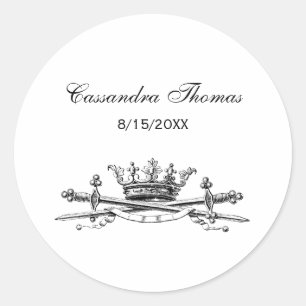 Pegatina Redonda Heraldic Crown Swords Sabers Emblem Escudo
