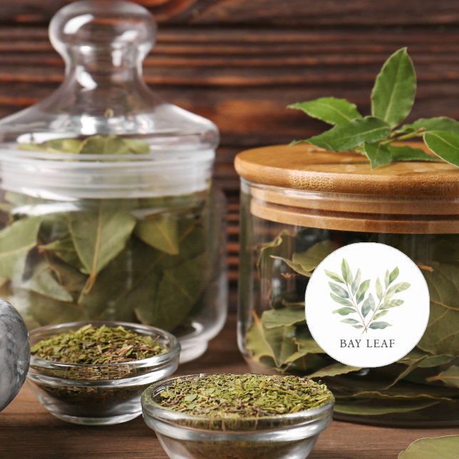 Pegatina Redonda Herb Bay Leaf Watercolor (Herb Bay Leaf Watercolor Classic Round Sticker)