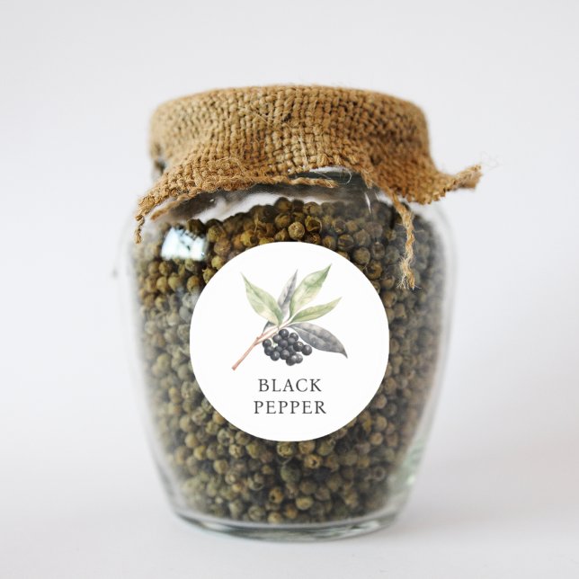 Pegatina Redonda Herb Black Pepper Watercolor (Herb Black Pepper Watercolor Classic Round Sticker)