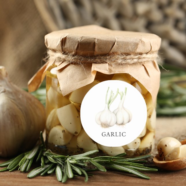 Pegatina Redonda Herb Garlic Watercolor (Herb Garlic Watercolor Classic Round Sticker)