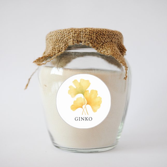 Pegatina Redonda Herb Ginko Watercolor (Herb Ginko Watercolor Classic Round Sticker)